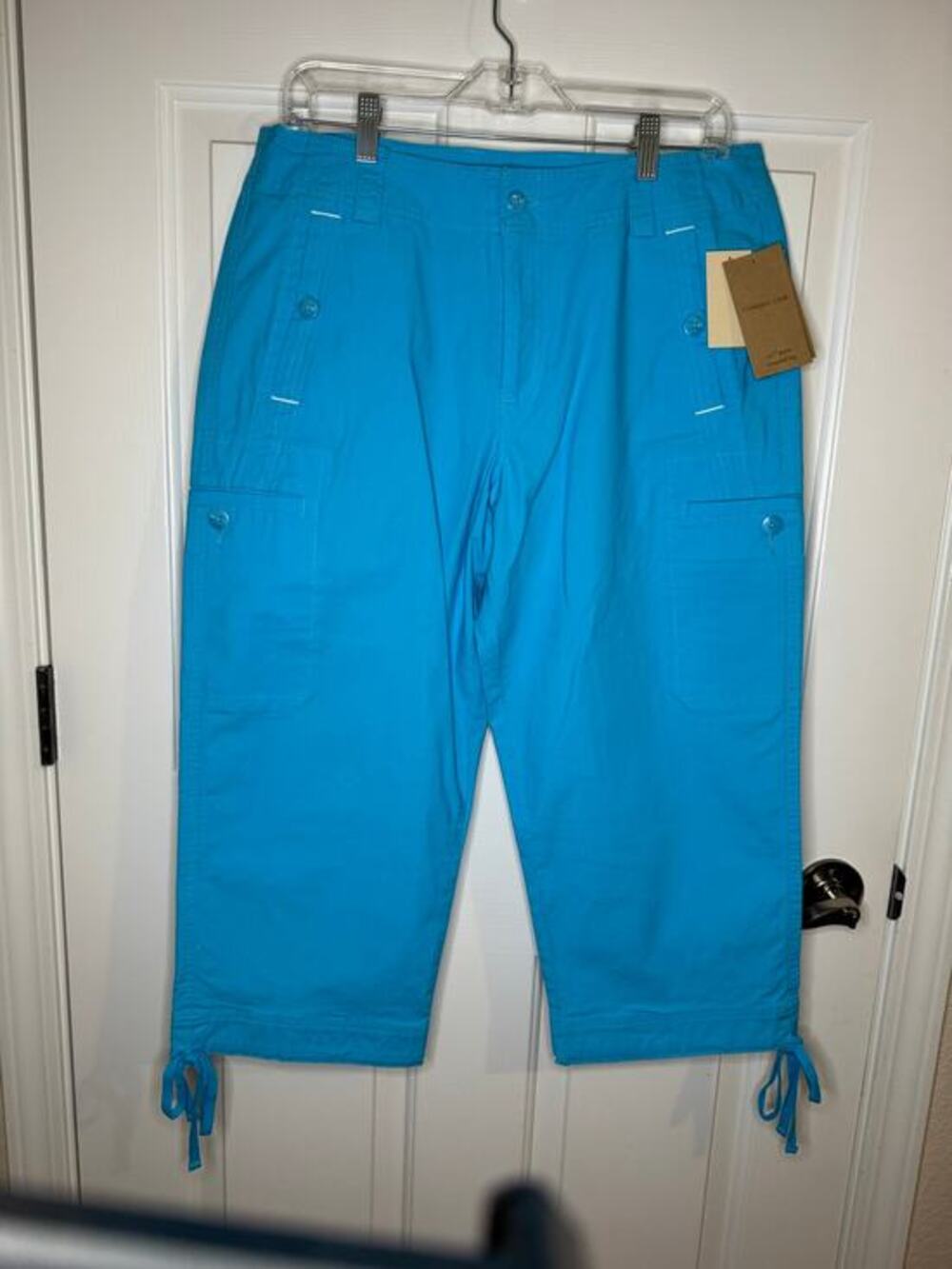 Coldwater Creek New Ivy Cotton Pants Cropped Leg Cargo Pockets Light Blue 12